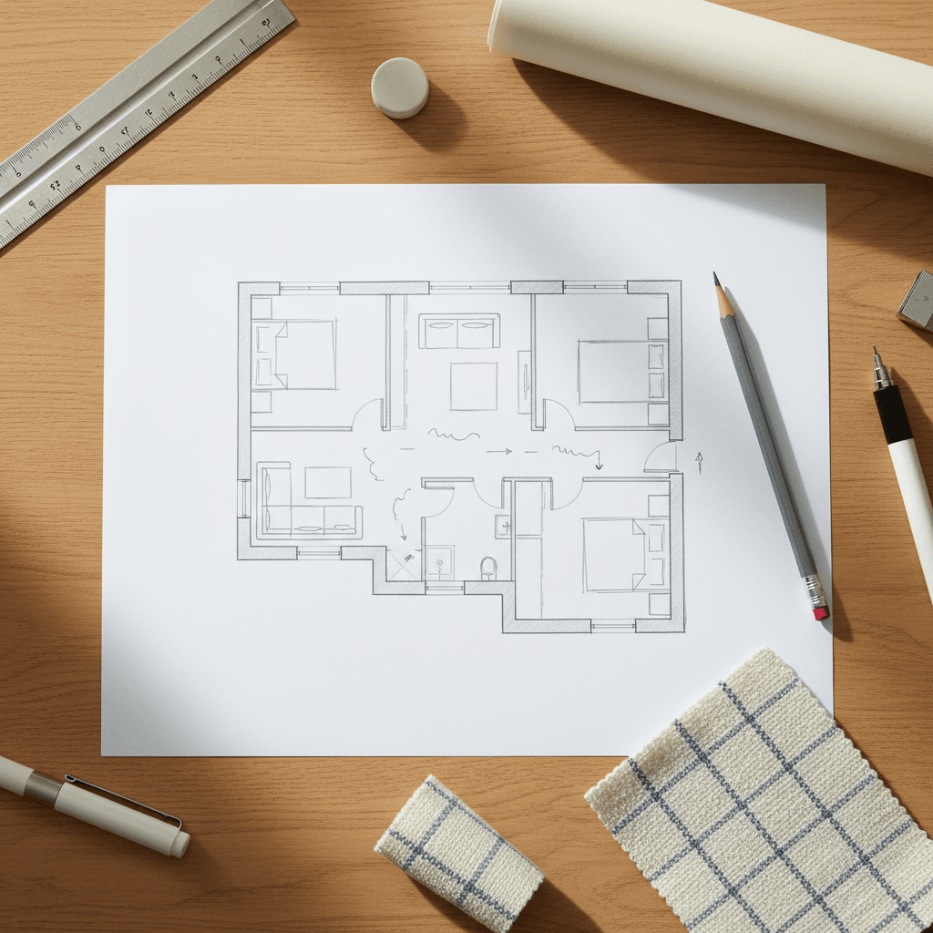 Floor plan sketch with furniture placement for a wedding reception