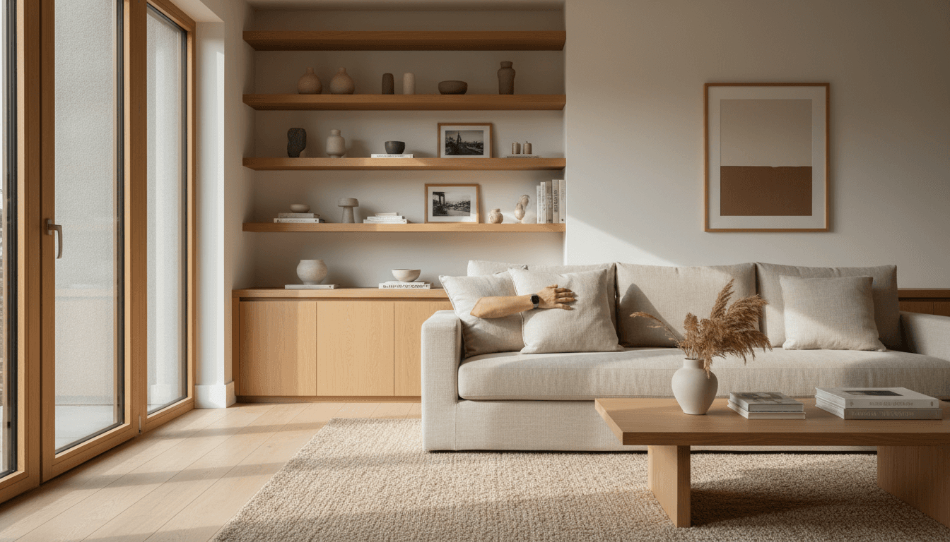 Finished living room with custom sofa in Chelsea