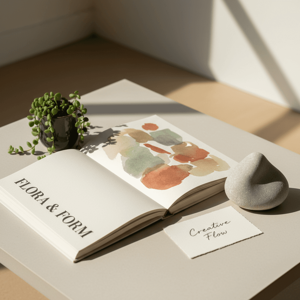 Styled console table vignette with art and a sculptural lamp