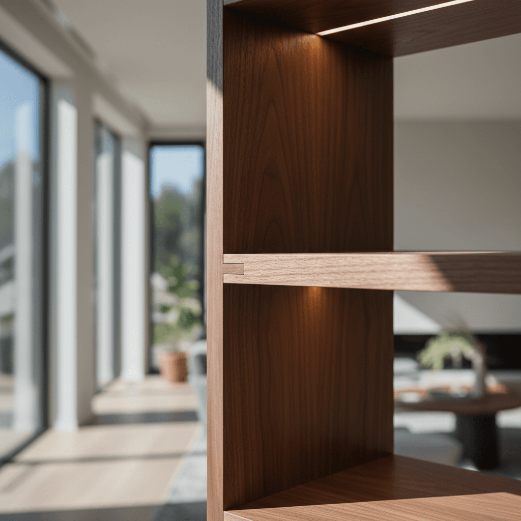 Custom built-in oak bookshelf detail