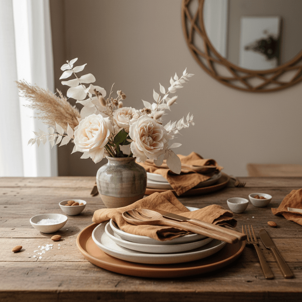 Custom dining table with sculptural ceramic centerpiece