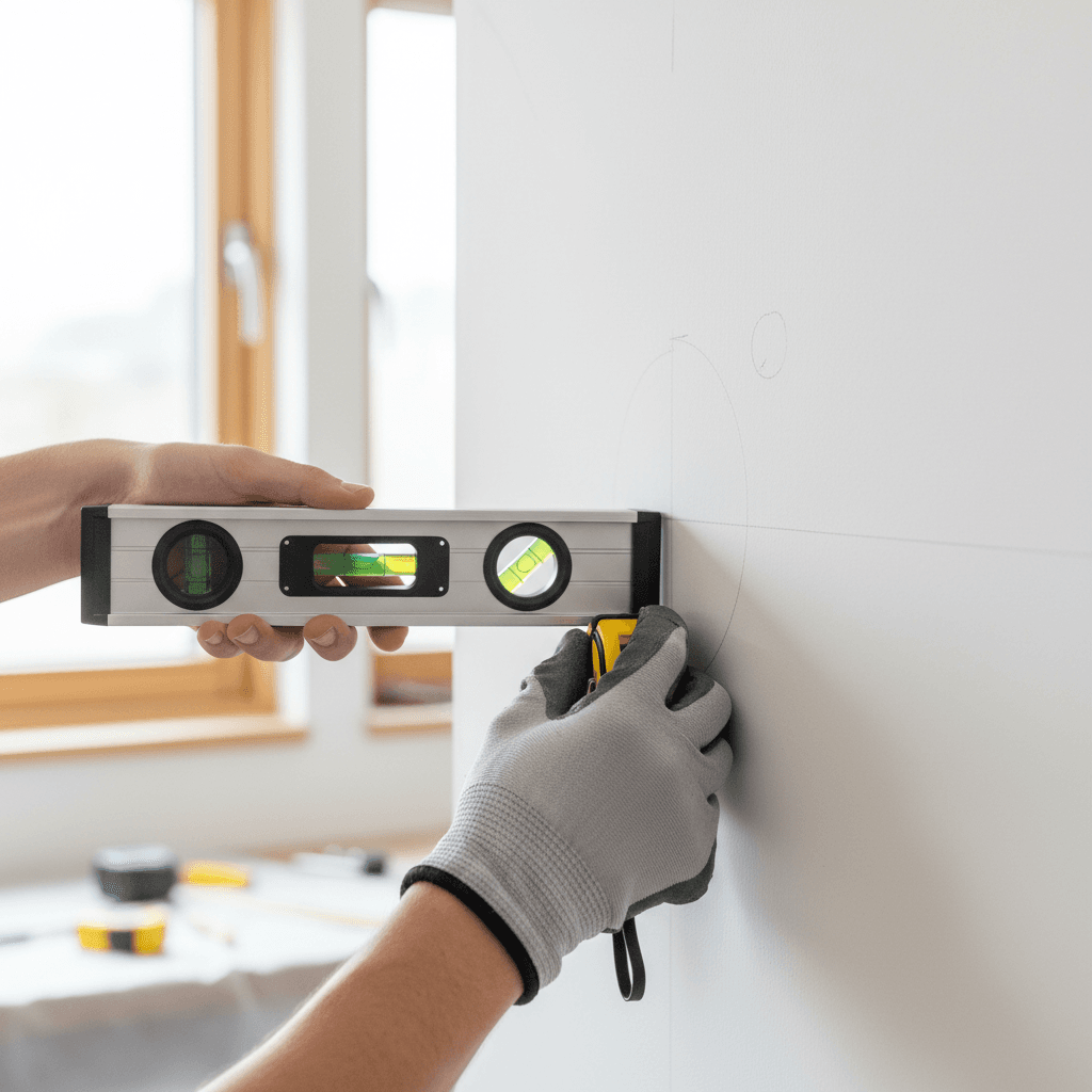 Designer measuring a living room alcove for a custom piece
