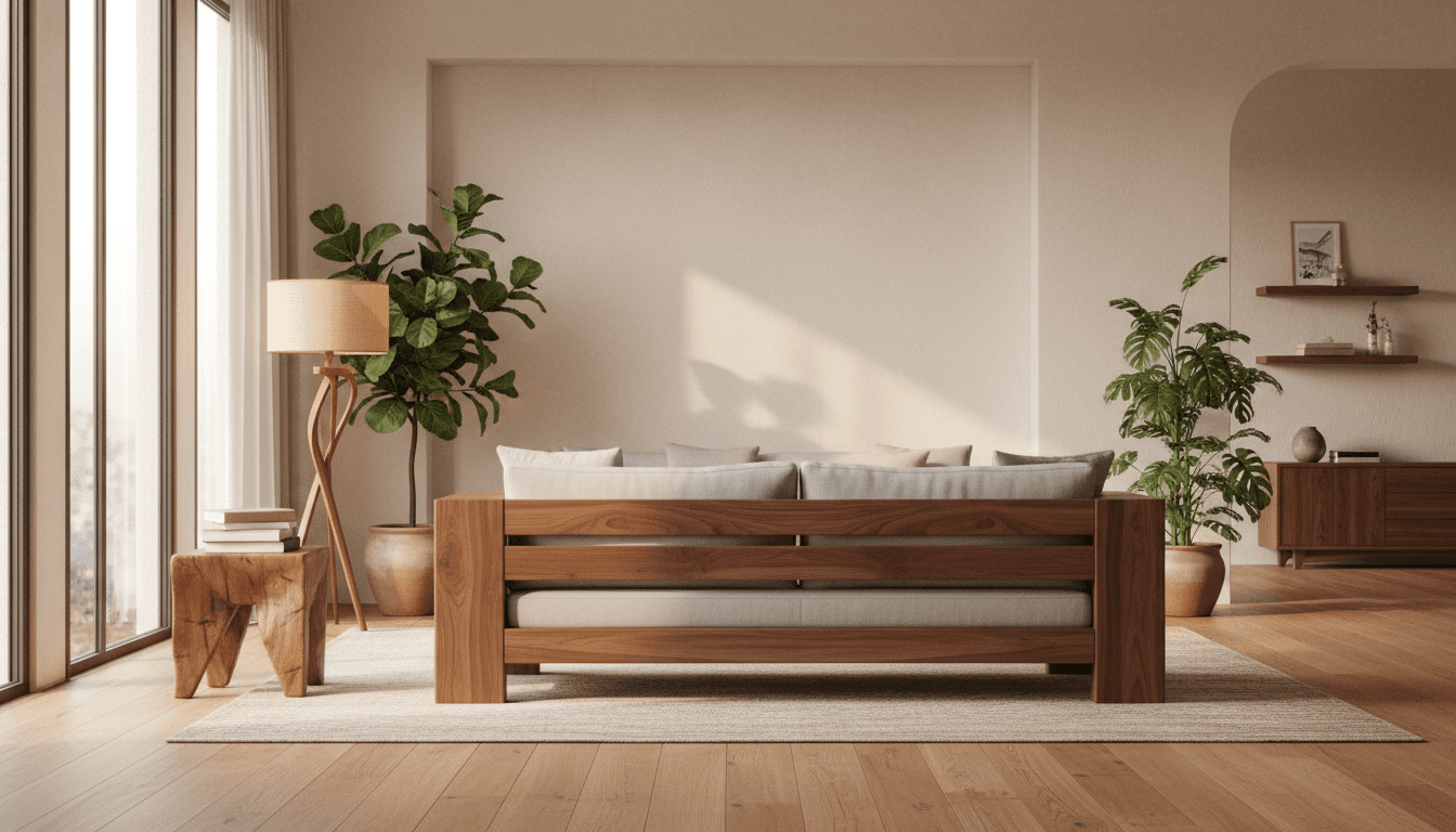 Living room with a custom wooden coffee table