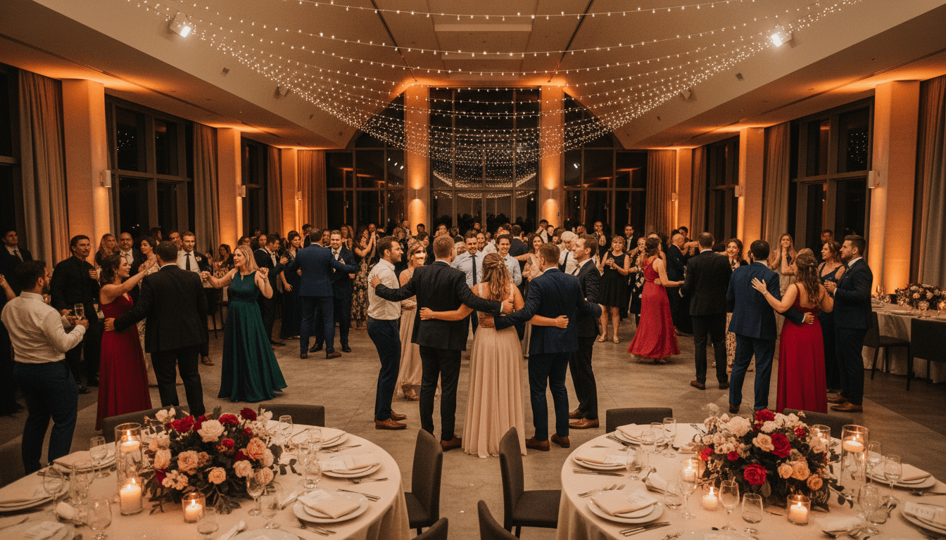 Styled wedding reception table with floral centerpiece