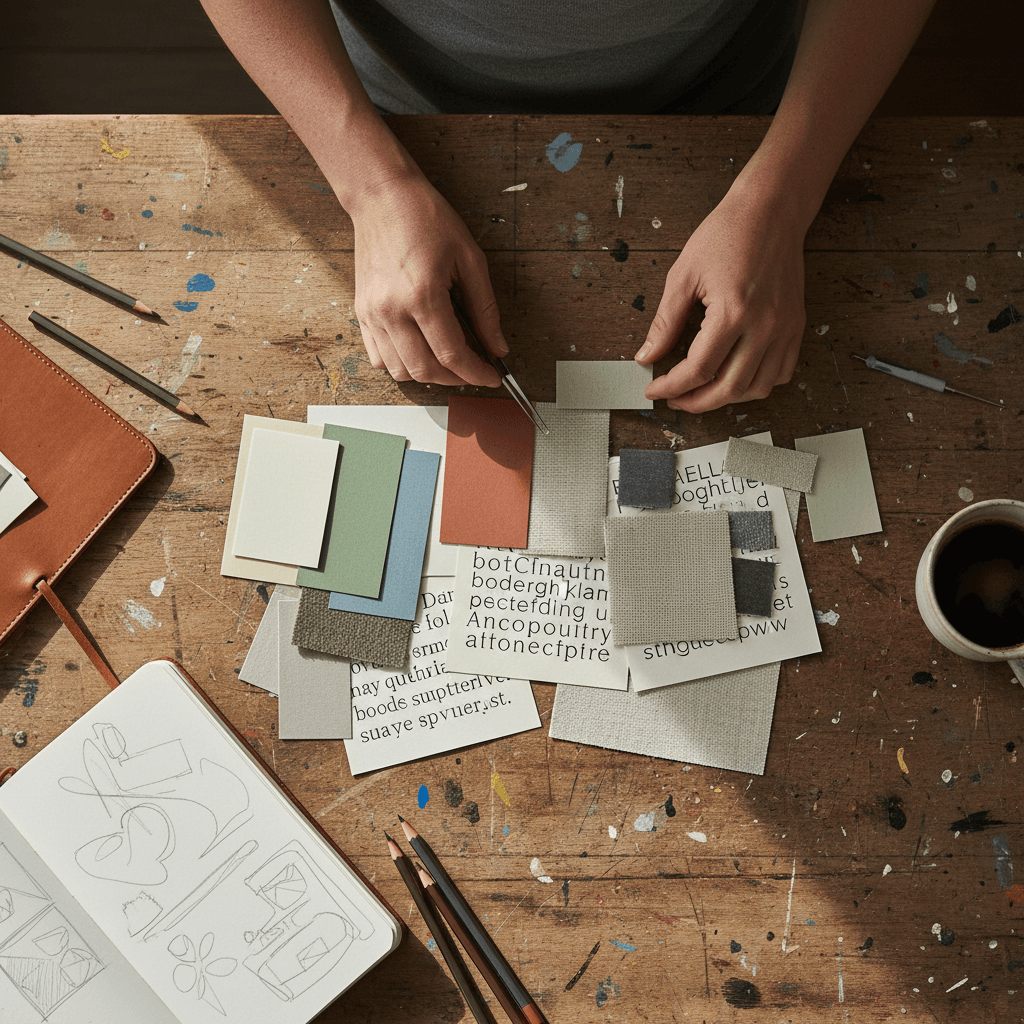 Designer sketching a custom furniture piece at a wooden worktable