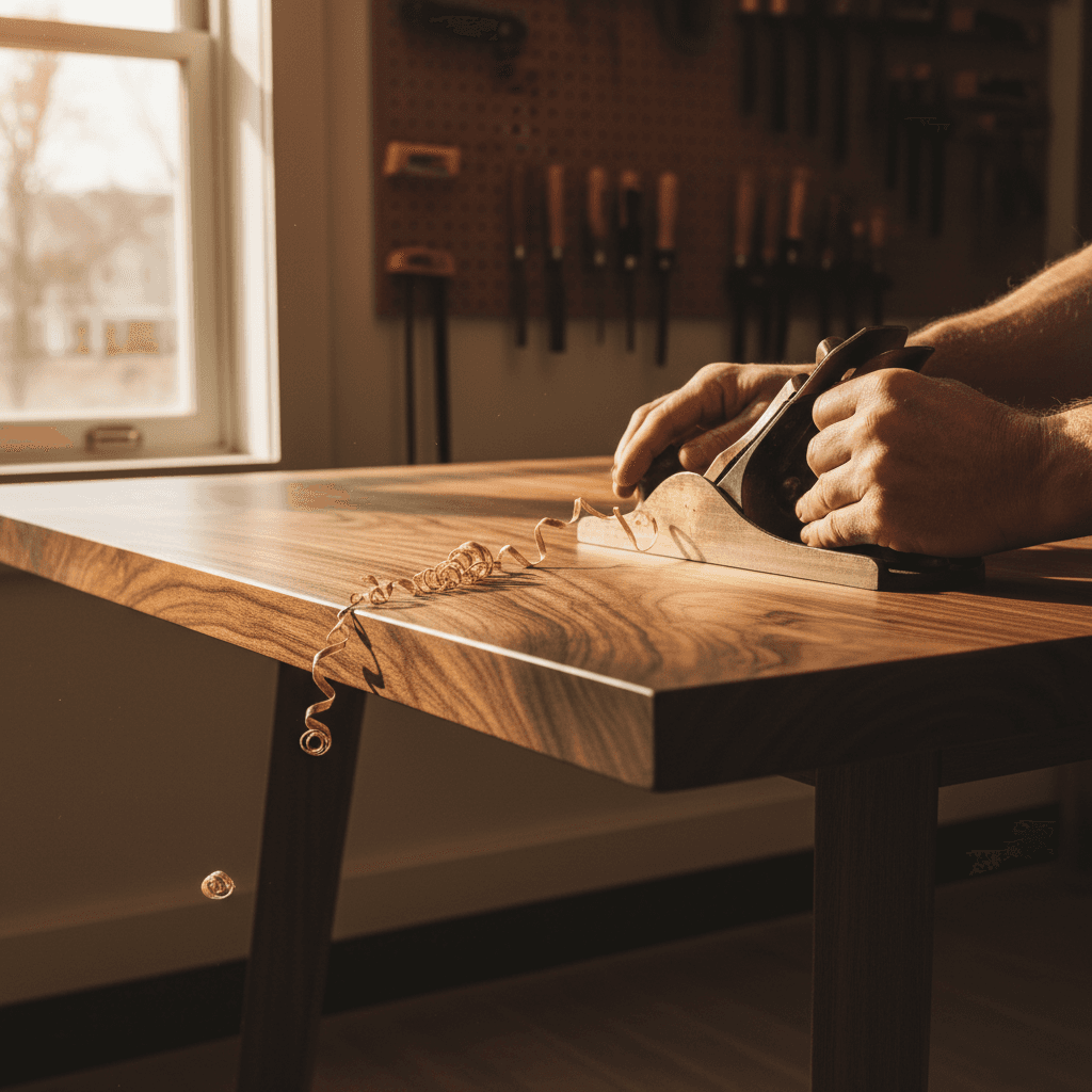 Handcrafted dining table with seating for eight in a Chelsea home